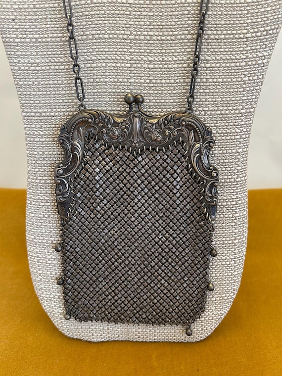 Antique Sterling Silver Mesh Chain Purse - image 1