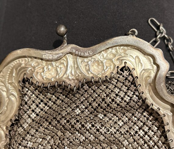 Antique Sterling Silver Mesh Chain Purse - image 6