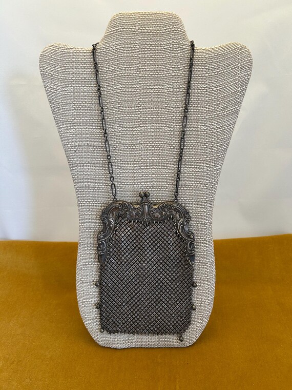 Antique Sterling Silver Mesh Chain Purse - image 2