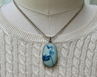 Silver Antique Chinese Porcelain Fragment Pendant Necklace