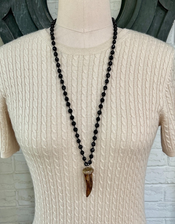 Black Faceted Glass Bead Horn Necklace