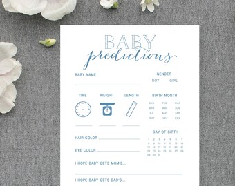 Dusty Blue Baby Predictions Baby Shower Party Game | Boy or Girl | Printable Baby Sprinkle Activity | 5x7 - INSTANT DOWNLOAD DIGITALFILE