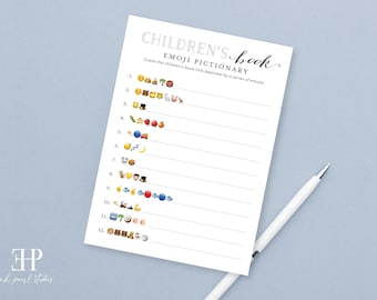 Children's Book Title Emoji Pictionary Baby Shower Party Game Printable | Quick & Easy Shower Game | 5x7 - INSTANT DOWNLOAD DIGITALFILE