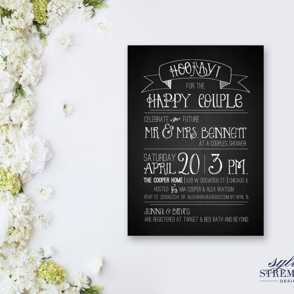 rustic chalkboard couples wedding shower invitation custom printable-- digital file