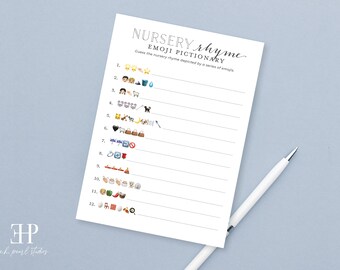 Nursery Rhyme Emoji Pictionary Baby Shower Party Game Printable | Quick & Easy Shower Game | 5x7 - INSTANT DOWNLOAD DIGITALFILE