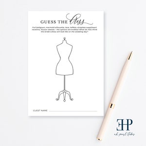 Guess The Dress Bridal Shower Party Game Printable | Quick & Easy Wedding Shower Game | 5x7 - INSTANT DOWNLOAD DIGITALFILE