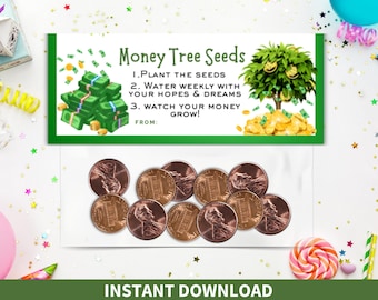 Money Tree Seeds Printable Gag Gift Treat Bag Topper for Birthday, White Elephant, Retirement, Graduation, Stocking Stuffer, or Office Party