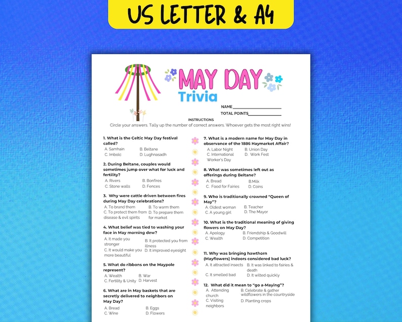 May Day Trivia Game Printable for Seniors and Adults With Answer Key ...