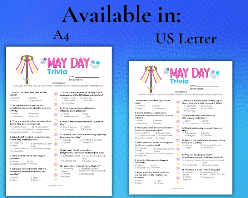 May Day Trivia Game Printable for Seniors and Adults With Answer Key ...