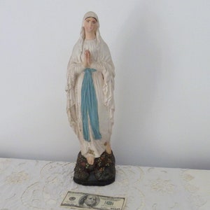 TALL French Antique religious Holy virgin Mary statue of Lourdes madonna our holy mother lady of Lourdes saint signed statue w rosary cross