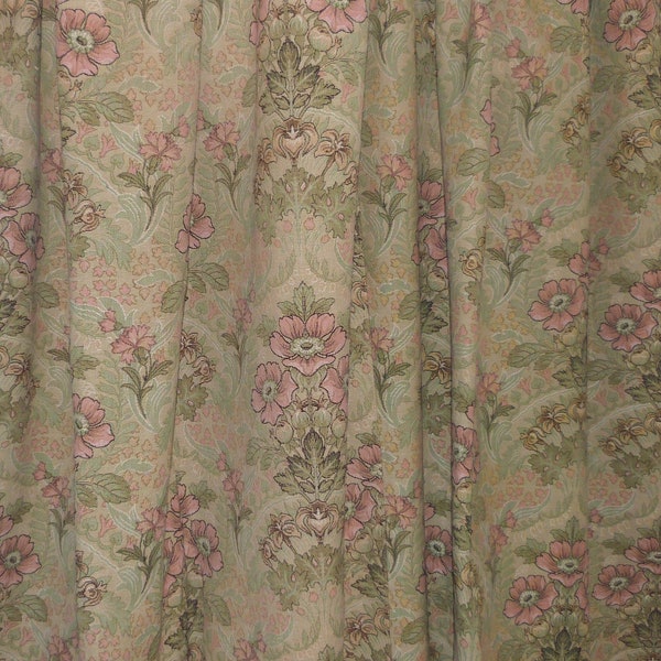 Pair French Antique floral tapestry window curtains drapes LARGE drapery panels w roses, flowers, 1900s vintage window drapery home decor