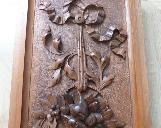 Antique Wooden Panel Wall Hanging Decor W Bow Ribbon Basket W Etsy