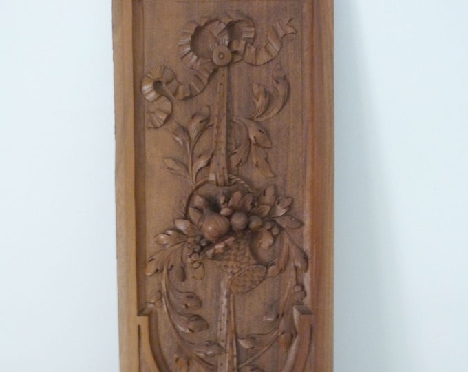 Antique Wooden Panel Wall Hanging Decor W Bow Ribbon Basket W Fruit