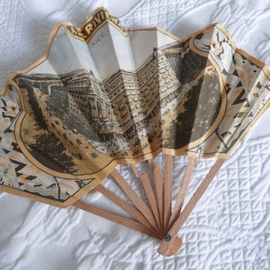 Ventaglio antico pieghevole pubblicitario degli anni '90, negozio Riviera a Nizza, ventaglio di carta con manico in legno, RARO ventaglio art déco, accessori da donna