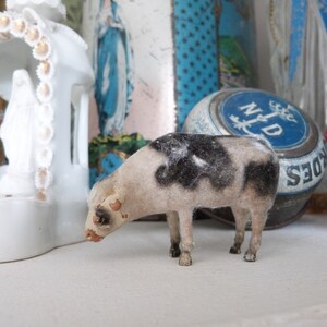 1900s Putz stick leg sheep w glass eyes Christmas nativity creche antique French hand made clay sheep figurine Christmas holiday home decor