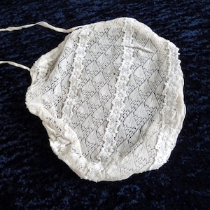 Antique French Victorian lace bonnet floral handmade ecru lace hat w roses, 1900s coiffe from the Pyrenées France