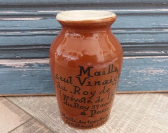 Antique French mustard Maille mustard pot jar brown glazed stoneware crock pot pottery crockpot, RARE farmhouse country kitchen decor