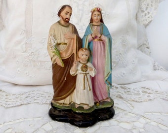 Antique French Saint Holy Family statue w child Jesus Christ, Holy Virgin Mary, saint Joseph, Christmas nativity creche holiday decor