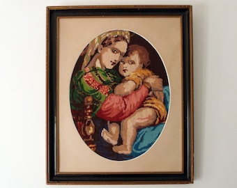 Antique French wax sculpture carving Madonna and child Jesus