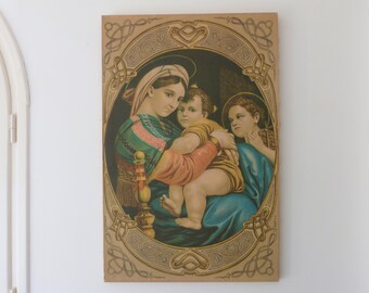 Antique French wax sculpture carving Madonna and child Jesus