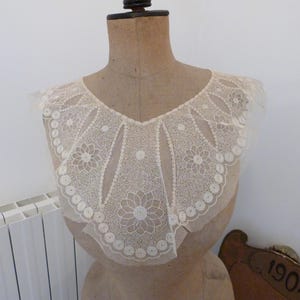 Antique French Victorian collar hand embroidered floral lace collar handworked costume accessory piece w intricate floral design early 1900s