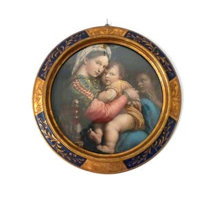 BIG Antique Florentine frame madonna della seggiola sedia and child Jesus icon gilded wooden devotional religious frame devotional art gift