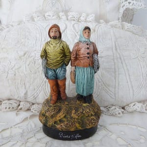 1900s French vintage santon figurines signed and numbered terracotta handmade fisherman and woman santon statue Christmas holiday home decor