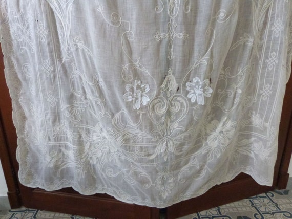Antique Embroidered Lace Window Curtain Drape Long French Etsy