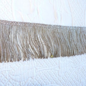 Antique French silver metallic bullion fringe trim trimming passementerie galon small 1800s silver metallic thread caterpillar sewing supply