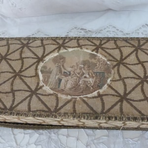 Boîte à gants ancienne recouverte de tissu, impression élégante avec bordure métallique dorée, boîte à bijoux souvenir, boîte de rangement décorative, décoration boudoir