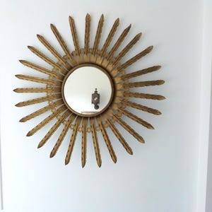 GROTE Starburst Sunburst spiegel vintage Franse vergulde metalen wandhangende spiegel, GROTE antieke ster spiegel zonnespiegel, Frans huisdecor cadeau