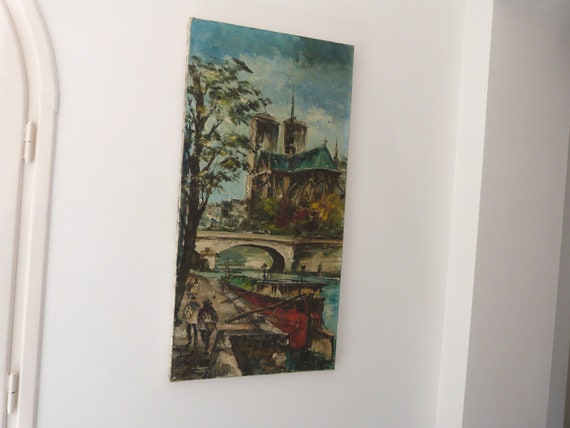 油彩画 風景画 温か 『画題ラ・セーヌ』金色木製フレーム付き
