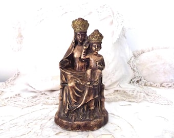 Holy virgin Mary statue Madonna with infant child Jesus Christ antique French religious statue our lady statue, plaster sculpture gift
