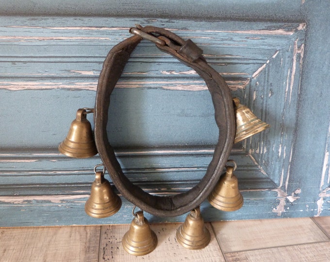 French Antique Sleigh Bells Horse Leather Strap Bells Tack Equestrian Horse Decoration, Horse