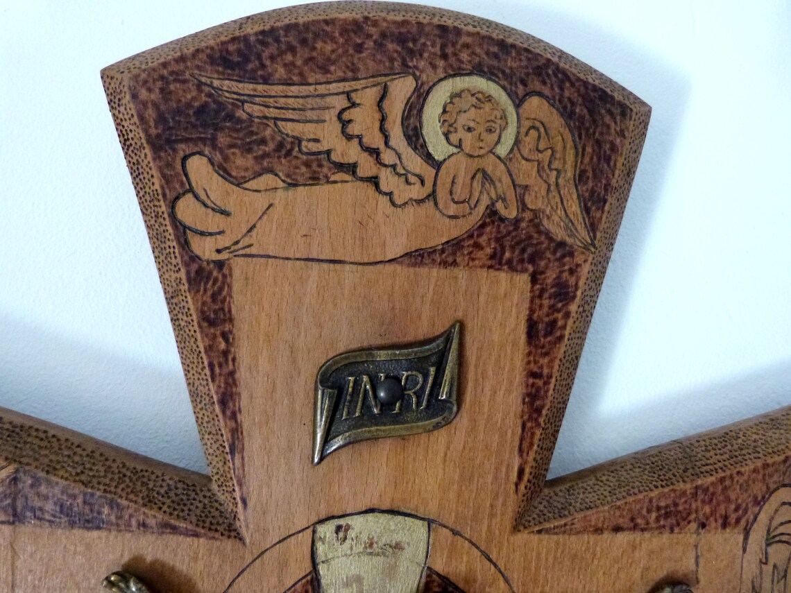 Antique French 1900s Religious Pirografia Pyrography Wooden | Etsy