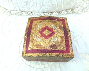 Vintage Italian Florentine wooden painted gilded box keepsake, sewing or jewelry box w gilt floral decor, curved lid, home decor gift