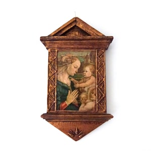 Marco florentino antiguo con la Virgen y el Niño Jesús, icono de San Juan Bautista de Botticelli, marco devocional de madera dorada, arte de pared, regalo