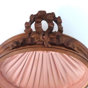 BIG 1800s antique French Chateau wooden crown bed canopy ciel de lit princess bed crown canopy w ribbon bow, pink fabric, boudoir decor