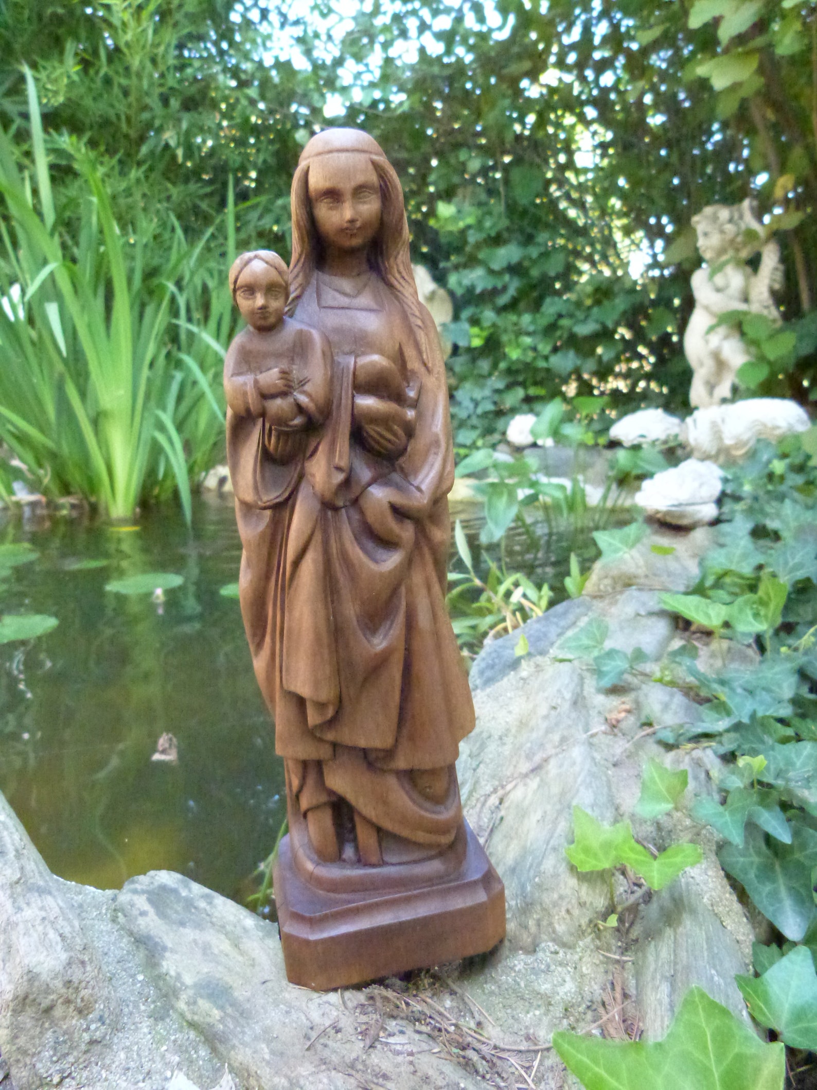Holy Virgin Mary Statue Hand Carved Signed Wooden Madonna With Child ...