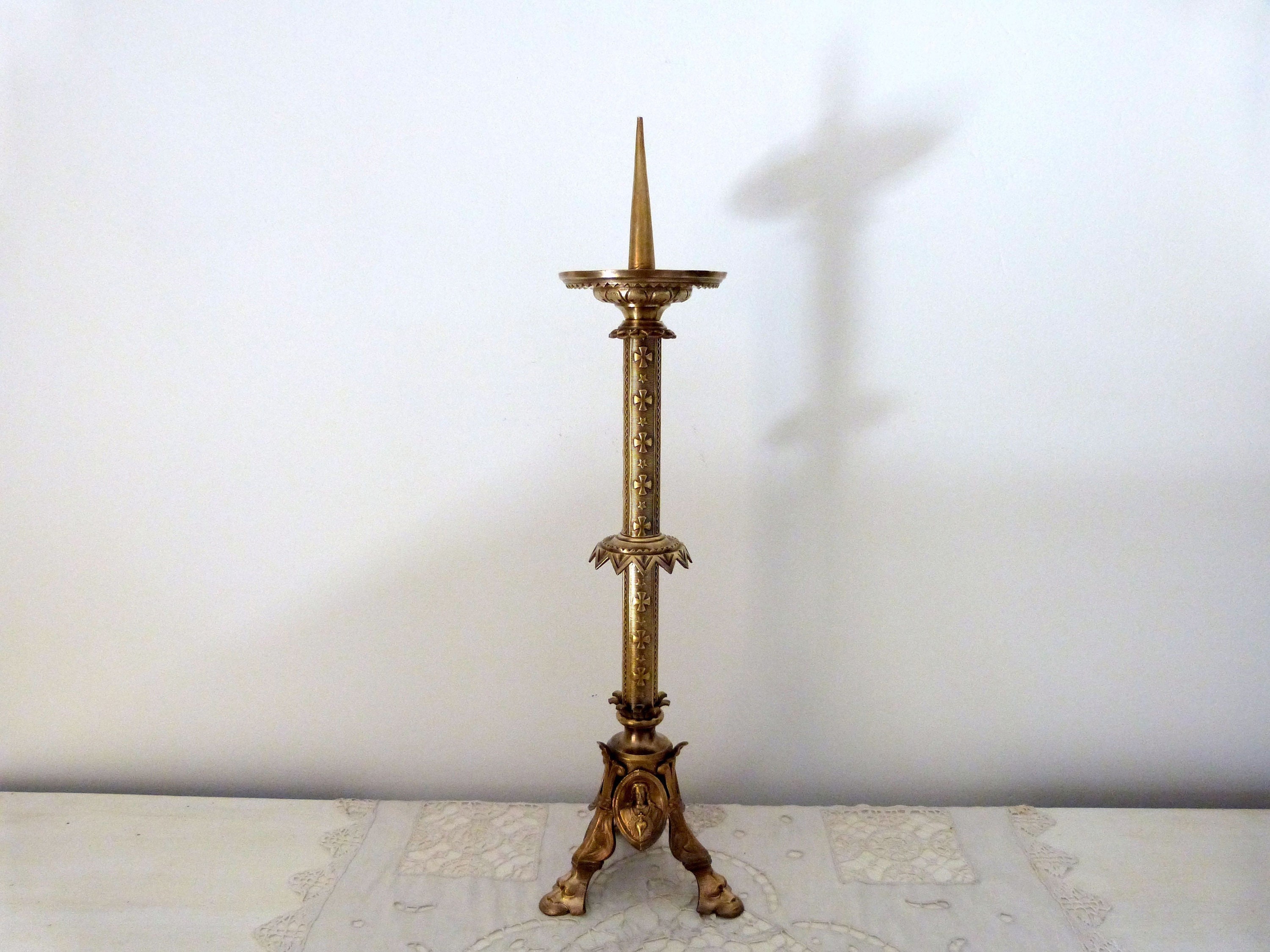 Antique French Bronze Candelabra Altar Church Candle Stick