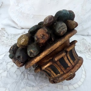 French antique gilded polychrome wooden hand sculptured architectural salvaged ornament w fruit decor, 1800s French home architecture decor