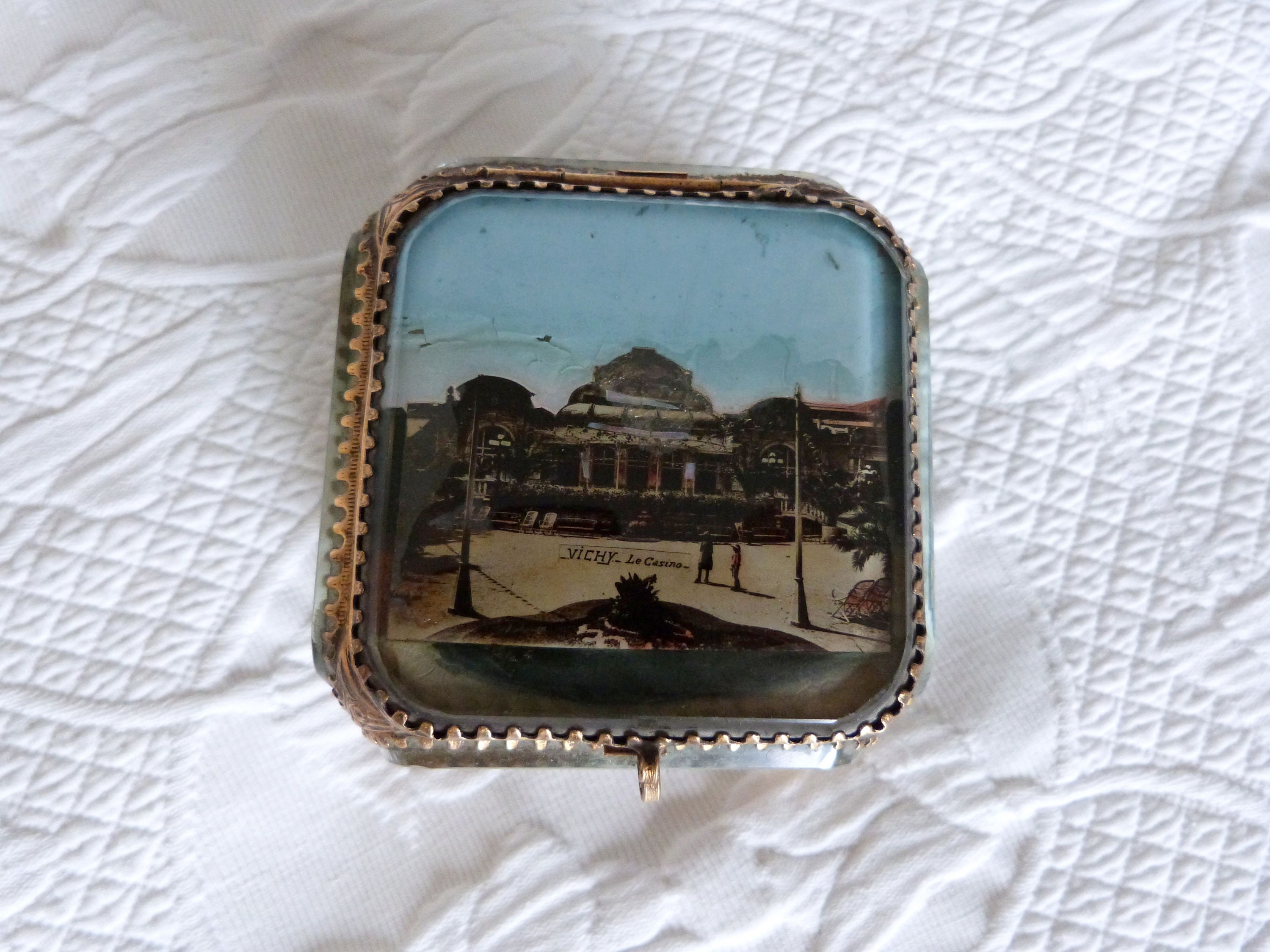 ミント＿＿＿＿＿ヴィクトリアン ガラス 宝石箱 フレンチ /K091 LARGE Antique French Ormolu Box Trinket Box Jewelry Box W
