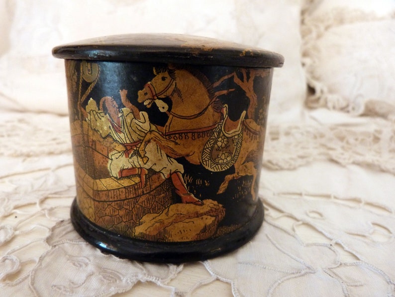 Antique French paper mache powder box lacquered papermache box Etsy