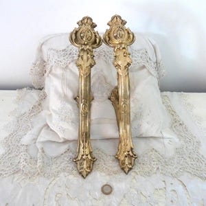 Antique French bronze curtain pole rail holders shelf wall brackets, shelving brackets, drapery tiebacks holdbacks, 1800s salvaged antiques