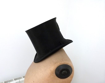 Antique French silk collapsible top hat Gibus black opera steampunk stove pipe top hat antique victorian Gothic mens top hat w gilded stamps