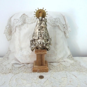 Madonna with child Jesus Christ Antique religious our lady of the Forsaken silver statue sculpture Virgin de los desamparados alabaster base