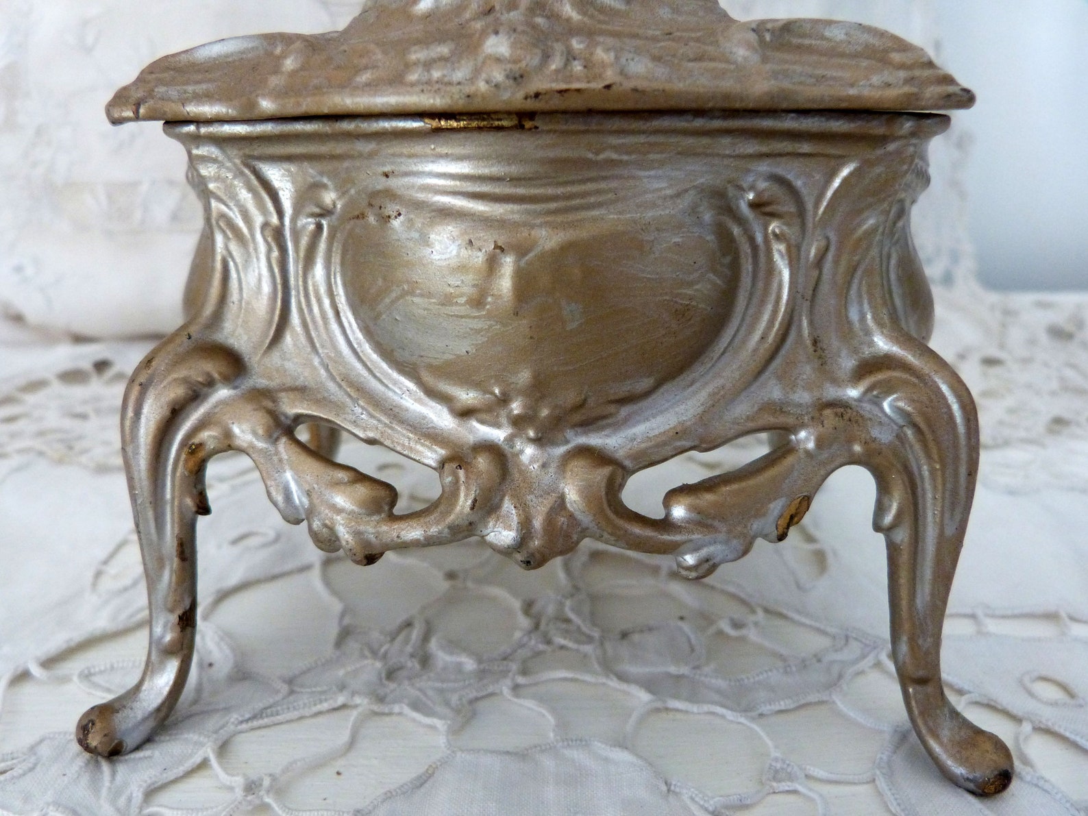 Antique French Floral Spelter Jewelry Trinket Box W Print of Etsy