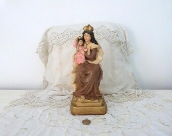 Big Holy virgin Mary statue Madonna with infant child Jesus Christ vintage French religious statue our lady statue, plaster sculpture gift