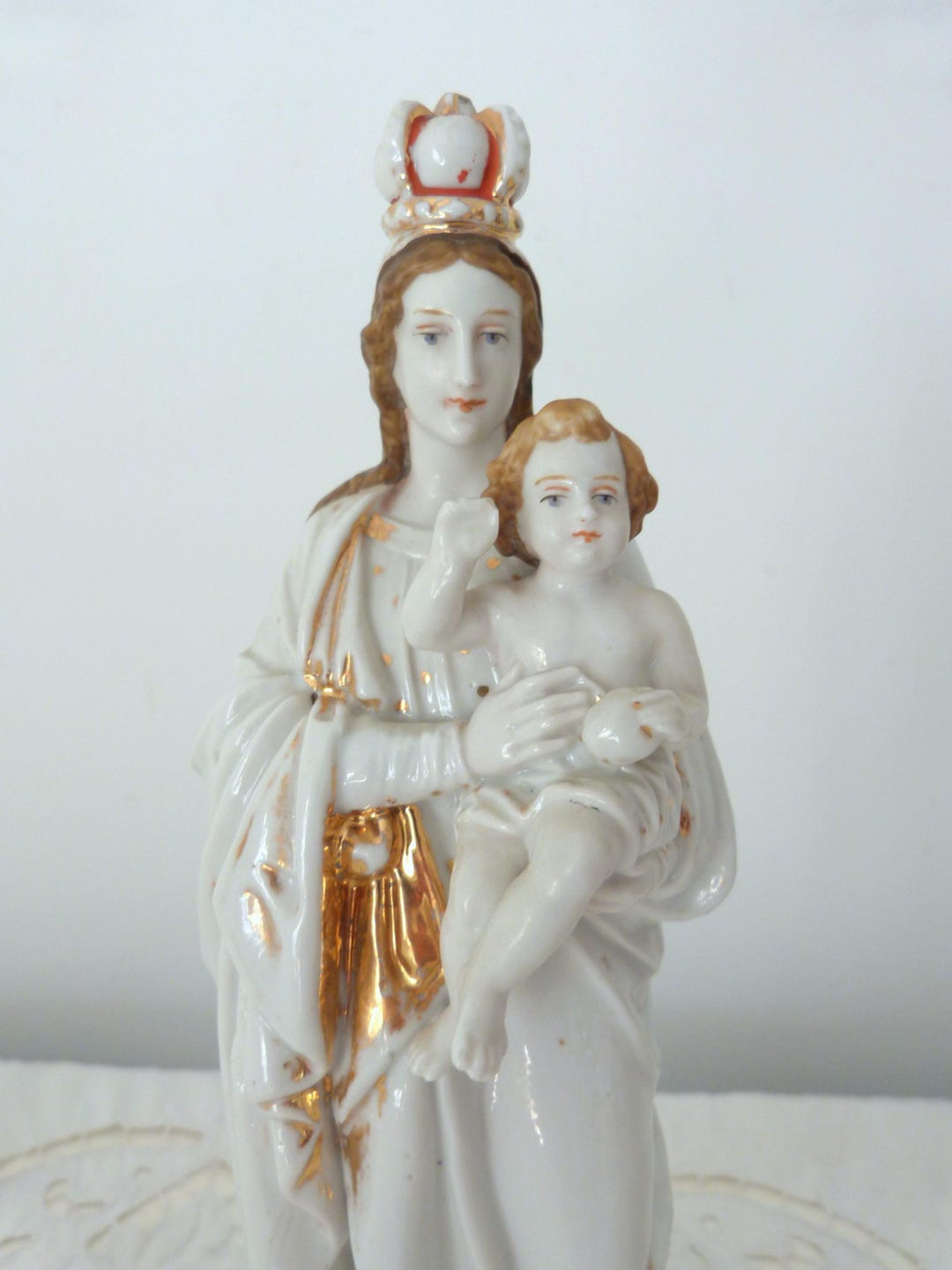 Holy Virgin Mary Gilded Porcelain Statue Madonna With Child Jesus ...