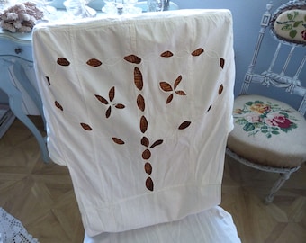 Funda para silla romántica francesa antigua, funda para silla de comedor de encaje blanco calado y bordado hecha a mano, ropa de cama de estilo rústico.